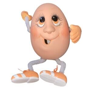 Vintage Happy Orange Ceramic Egg Pipe Cleaner Arms/Legs Anthropomorphic Humpty